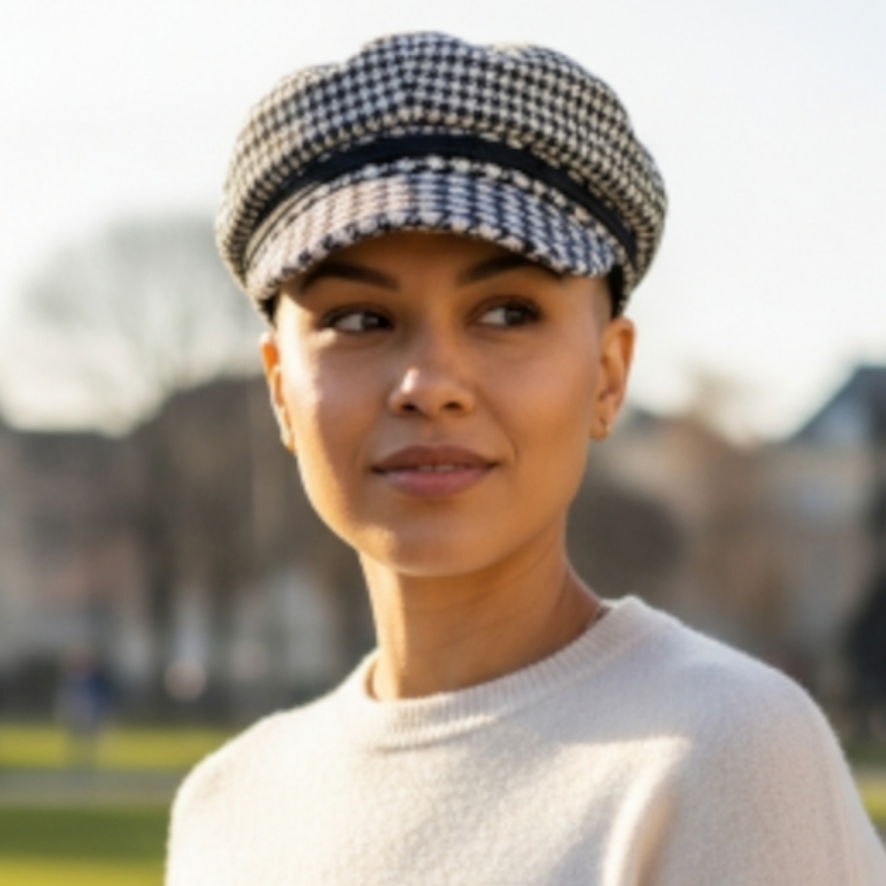 Black & White Houndstooth Baker Boy Cap
